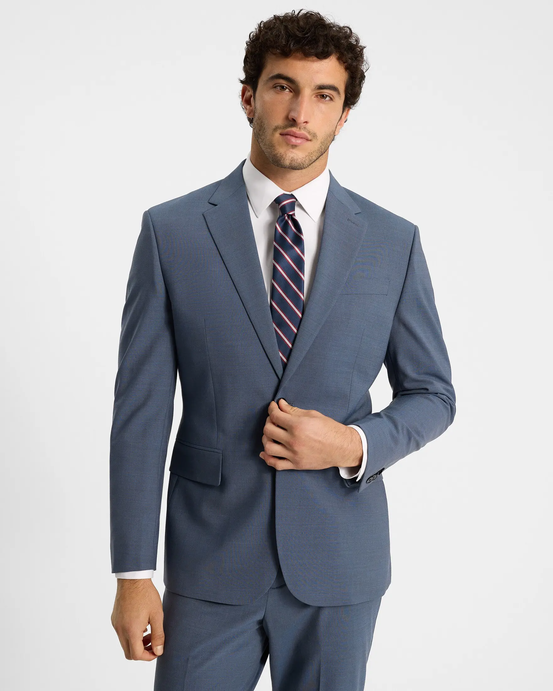 Express Classic Dusty Blue Wool-Blend Washable Modern Tech Suit Jacket