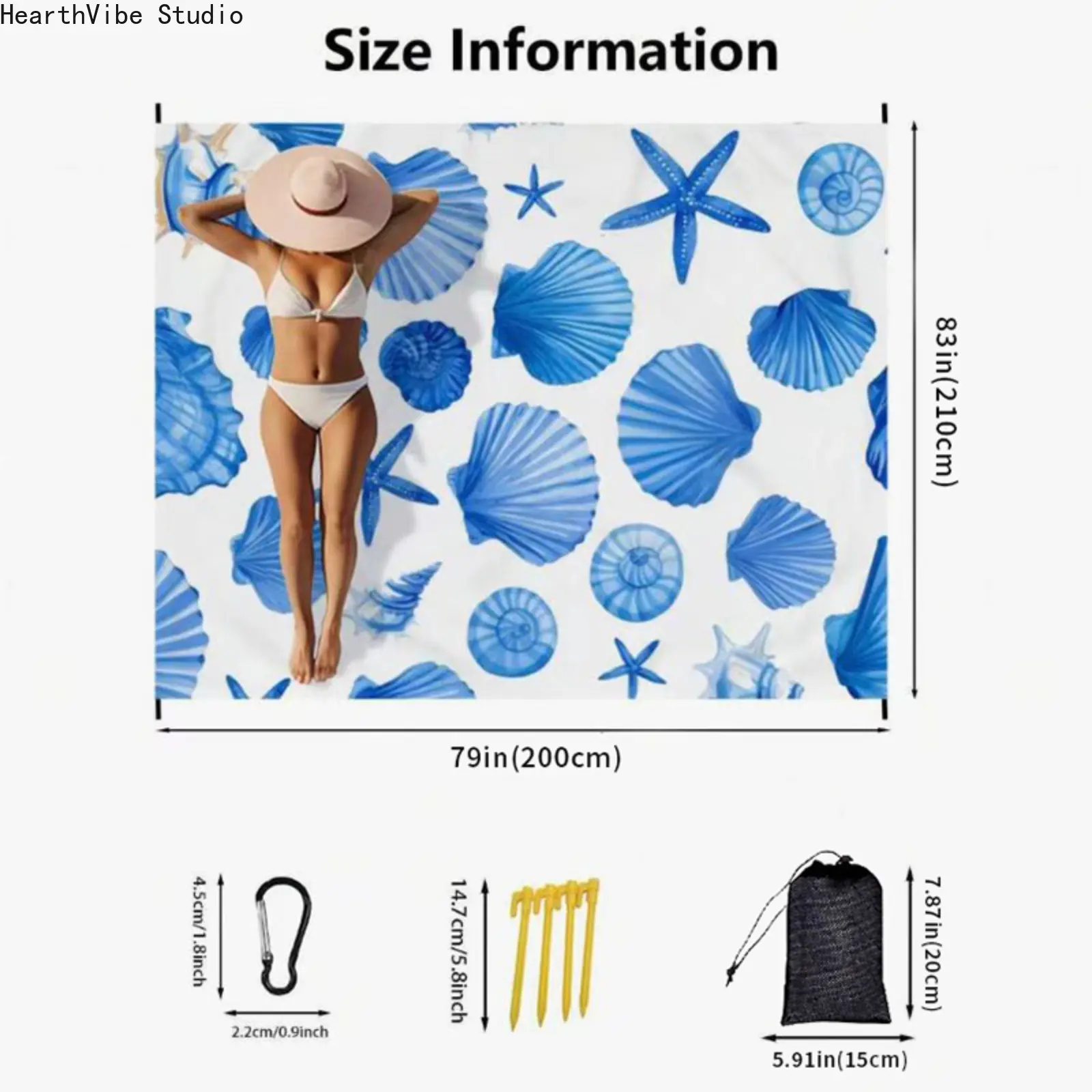 Aesthetic Floral Picnic Blanket & Beach Mat, Oversized Sand-Free Ripstop Polyester, Water-Resistant & Portable with Pocket-Size Carry Bag for Travel, Palm‑Size Drawbag