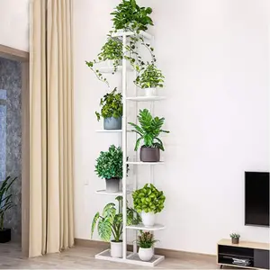 8-Tier Decorative Rustproof White Metal Plant Stand, 17x9x56in Modern Minimalist Flower Pot Holder Shelves for Indoor & Outdoor Use