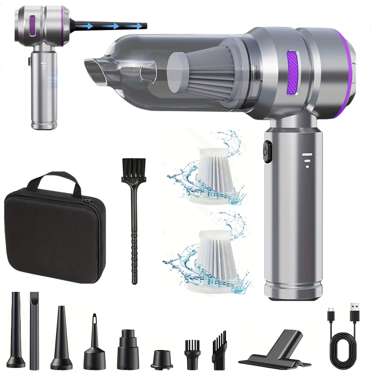 High-Power Rechargeable Handheld Car Vacuum Cleaner, Portable Cordless Mini Vacuum with Strong Suction and 3-Speed Settings, Lightweight Vacuum for Home and Car Use
