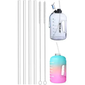 15 inch Extra Long Reusable Clear Silicone Straws, 4-Pack Flexible Straws for Stanley 40 oz Tumbler, 1 Gallon Water Bottle, Wine Bottle, 128 64 oz Tumbler with Brush