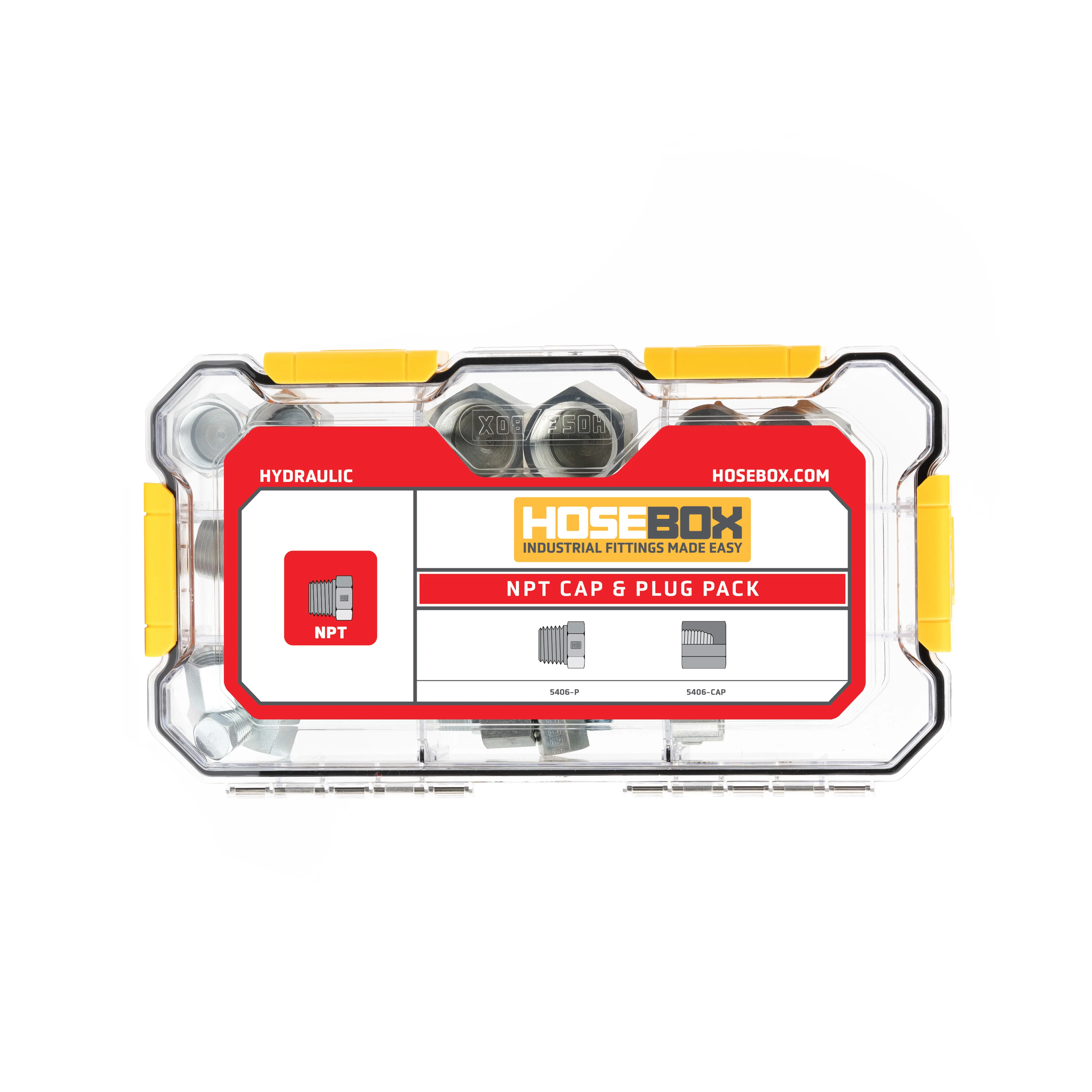 Hosebox NPT Caps and Plugs Fitting Pack - 40 High-Quality Caps & Plugs in Waterproof Case for NPT Pipe Thread Connections