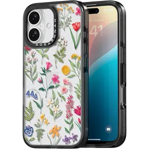 Compatible for iPhone 16 Case Cute - Durable Shockproof 6.6 ft Drop Impact Phone Case - Black Funny Nature Flower Design for iPhone 16 6.1"