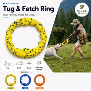 Flexible Dog Tug & Fetch Ring Toy - 3.5 oz Bite-Safe Chew-Safe Material, 9 in Teeth Cleaner with Open Center, Interactive Outdoor Toss-Pull Accessory for Aggressive Chewers, Boredom Relief