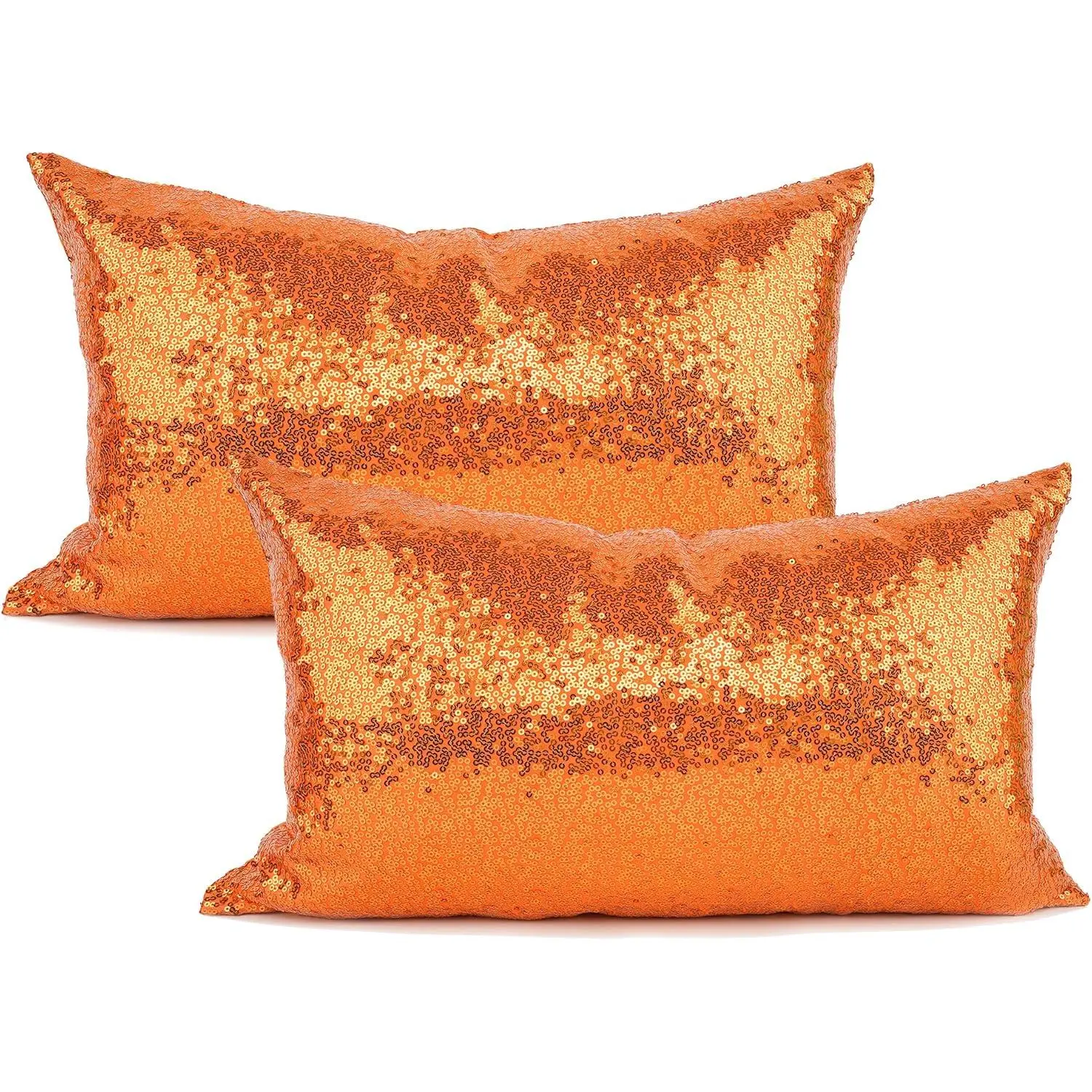 Pack of 2,  Luxury Series Solid Color Decorative Glitzy Sequin & Comfy Satin Throw Pillow Cover Cushion Case for Wedding/Christmas (13 Orange, 12"x20")