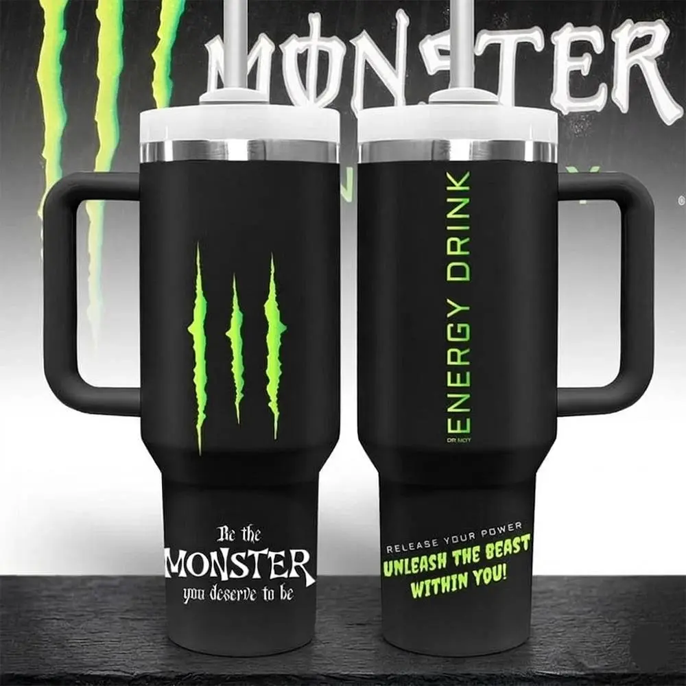 Monster Energy Inspired Tumbler Cup 40oz With Handle & Straw, Unleash The Best With You Stainless Steel Mug, Perfect For Gym Lovers & Gamers, Aesthetic Green Black Mug, Flasks Viral Gift Idea 2026