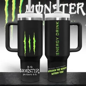 Monster Energy Inspired Tumbler Cup 40oz With Handle & Straw, Unleash The Best With You Stainless Steel Mug, Perfect For Gym Lovers & Gamers, Aesthetic Green Black Mug, Flasks Viral Gift Idea 2026
