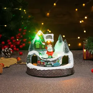 Round Bottom Christmas Train Figurine with Rotating Car, Santa Claus, Snowman, Music and Lights, Holiday Decor Indoor Family Tabletop Decoration