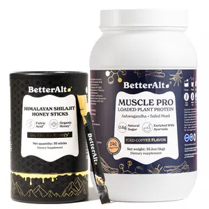 BetterAlt Pre & Post Workout Duo | GOLD+ Shilajit Honey Sticks & Muscle Pro Pea Protein Isolate | Helps Boost Endurance | 1-Month Pack