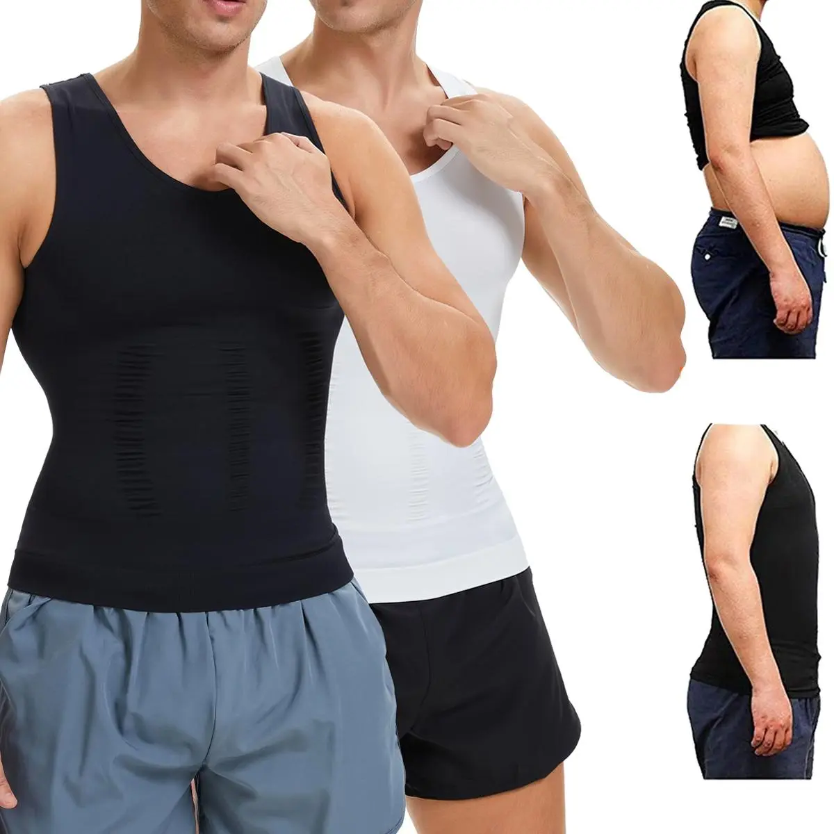 1/2/3/4 Pack Menswear Workout Body Shaper Tank Top Shapewear Underwear Compression Breathable Lightweight Soft Stylish Apparel Gym Clothing Casual Stretchy Vest Mesh Fabric Formal Gamis