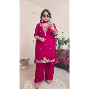 Premium Handwork Kurta Set, Georgette fabric Rani Pink