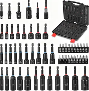 56PCS Magnetic Impact Nut Driver Set, Metric & SAE Nut Driver Set with Socket Adapters, Bit Holder, Wing Nut Driver, Universal Sockets, Quick Release Extension, Power Bits (Hard Case Included)
