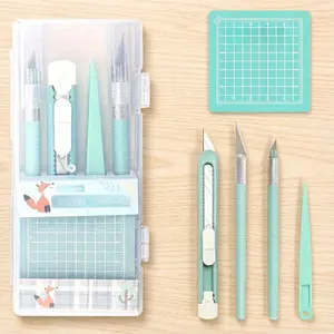 Mint Craft Knife Set, Transparent Storage Box + Grid Cutting Pad + Multiple Blade Sizes, Portable Precision Cut Tool, Cutting Supplies, Home Office