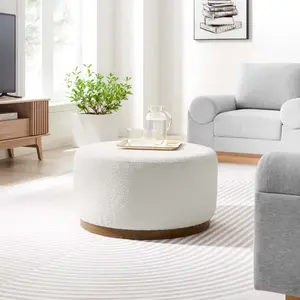 Modway Tilden Large 29" Round Boucle Upholstered Ottoman in Cloud Walnut