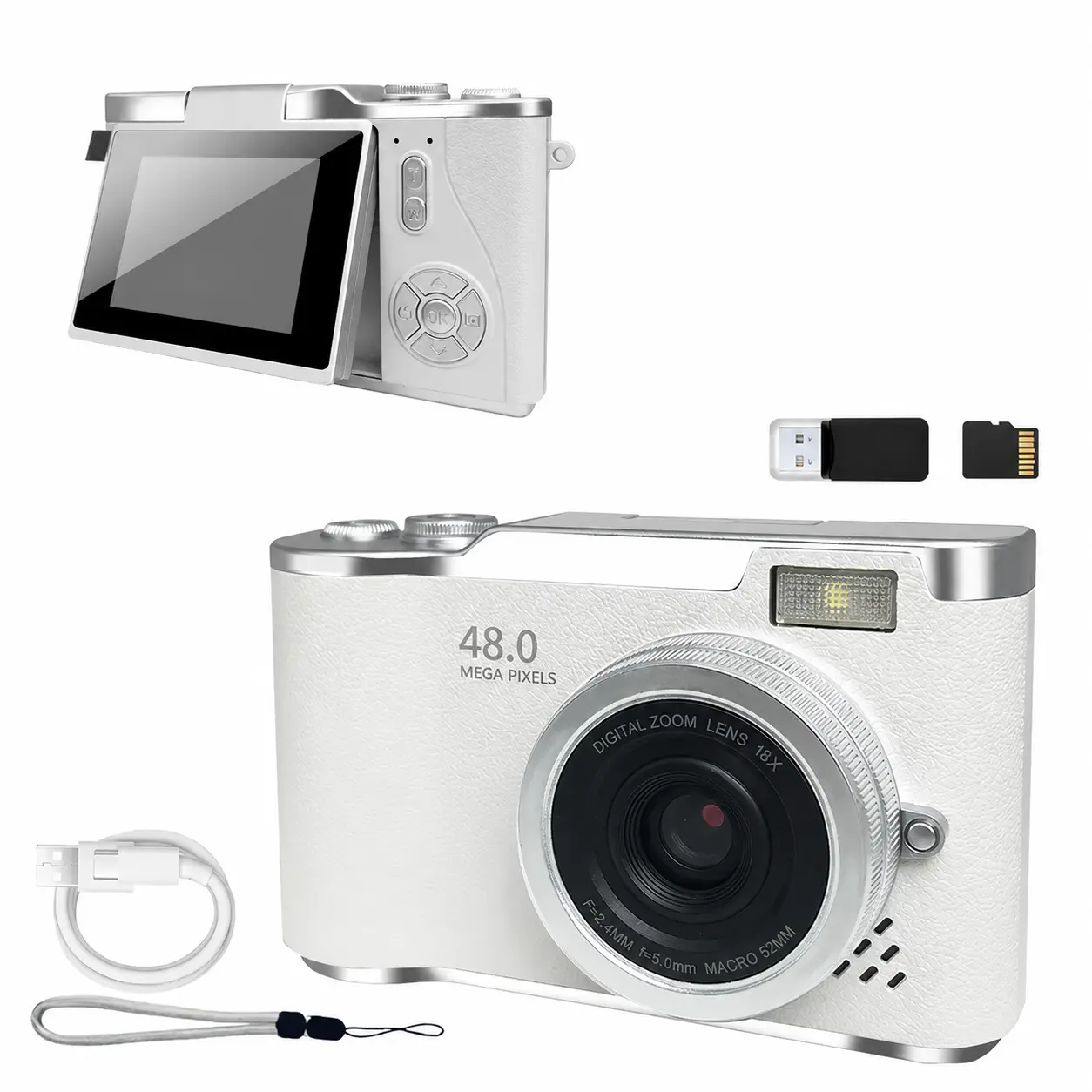Retro CCD digital camera, student-friendly, foldable screen, 4K HD, built-in filters and games, pocket camera, includes memory card #GlobalSelection Popular Products