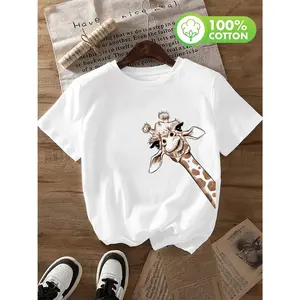 Women'S Casual Short Sleeve T-Shirt - with Giraffe Print, Soft & Breathable, Round Neck, Summer Fashion Top, Casual Summer Wear |   Playful Print Tee |   Comfortable Fit