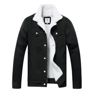Denim jacket  Men'S Fleece Lined Denim Jacket Casual Winter Warm Button Trucker Jacket Coat with Pocket