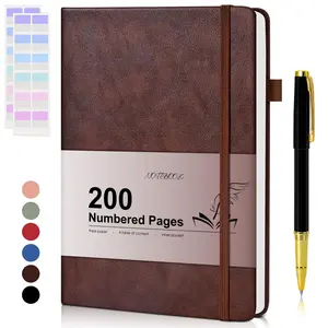 Lined Journal Notebook for Men Women, 200 Numbered Pages Leather Hardcover Journal with Pen,  Thick Paper College Ruled Journals for Writing Work Business A5 Journaling Notebooks, 5.75'' X 8.38''