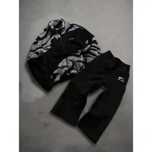 Men’s two-piece set featuring a zip-collar, letter-patterned outdoor jacket and straight-leg sports pants—fashionable streetwear sports suit GARMENTARY