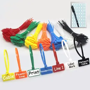 100pcs 6 Inch Self-Locking Tags Ties, Labelled Cable Wire Ties with Plastic Waterproof Labels, Outdoor Tag Marking Ties for Organization