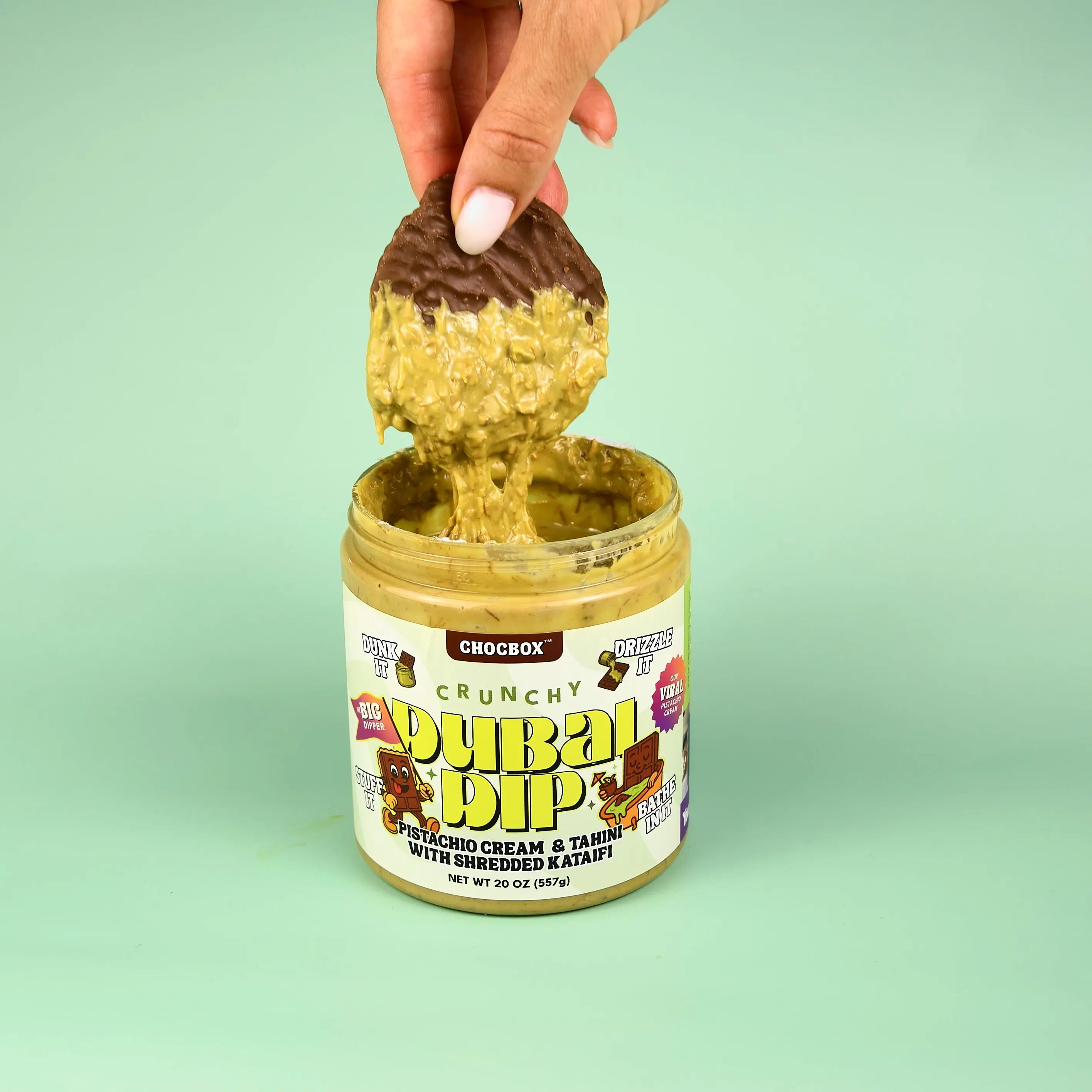 Chocbox Dubai Dip & Cookie Butter Crunch - Pistachio Cream & Tahini Mix / Cookie Butter + Crunchy Kataifi - 8oz & 20oz