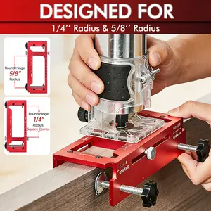 Door Hinge Jig and Lock Installation Kit, Hardware, Concealed Hinges, Aluminum Router Template for Hinge Mortise, Adjustable 6.35cm to 12.70cm, 0.64cm Thickness, 5/8 Inch Radius