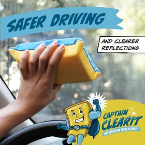 2 Large Super Absorbent Anti-Fog Sponges, Multi-Functional Cleaning Sponge, Car Cleaning Tool, Windshield Cleaning Tool, Suitable for Car Mirrors Glass, Indoor Outdoor Use, Car Cleaning Supplies