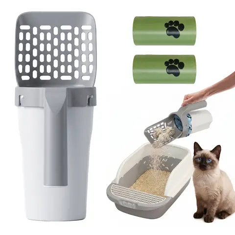 Compact Portable Cat Litter Scooper - Pet Litter Cleaning Tool with Waste Can and Refill Bags, Easy Handling for Single-Cat Households