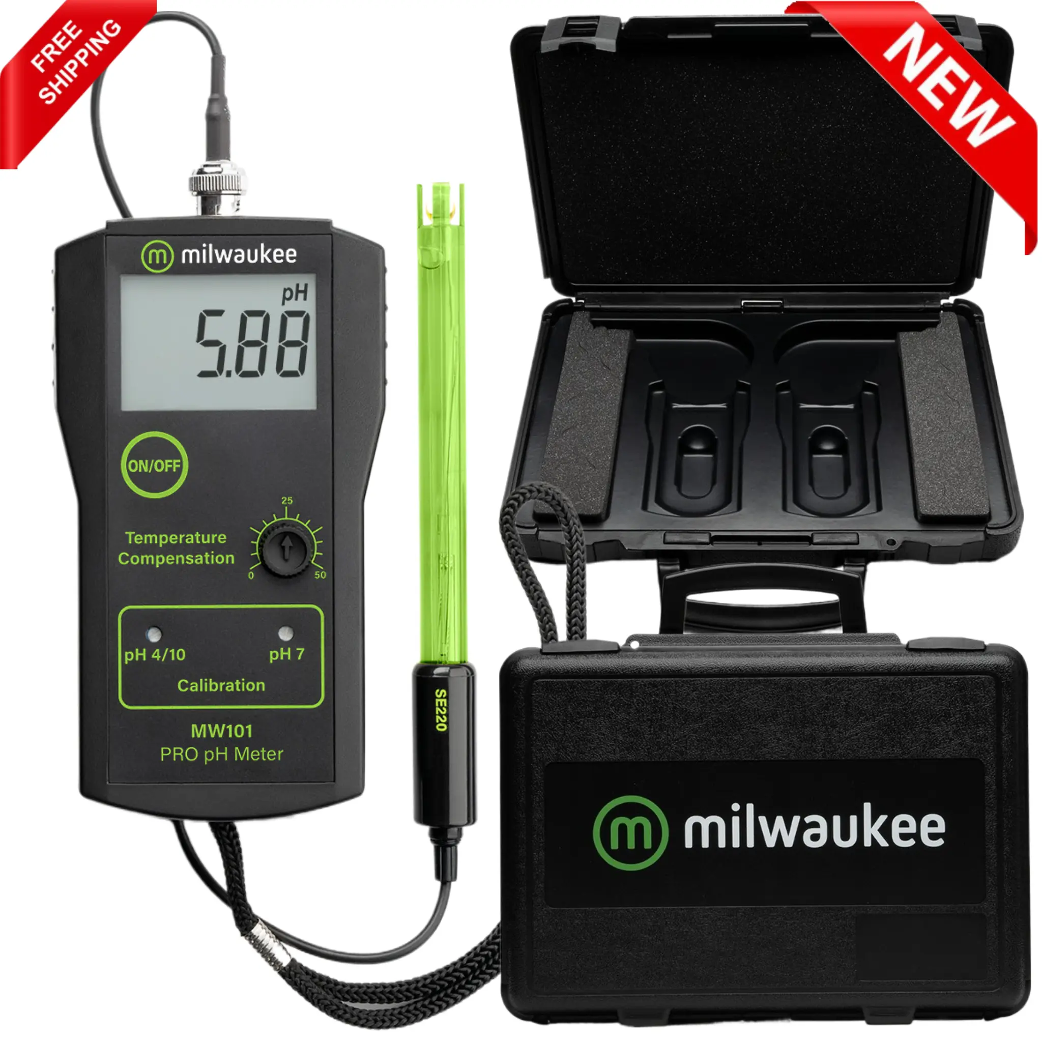 Milwaukee MW101 PRO pH Meter + Hard Case Bundle | ±0.02 pH Accuracy