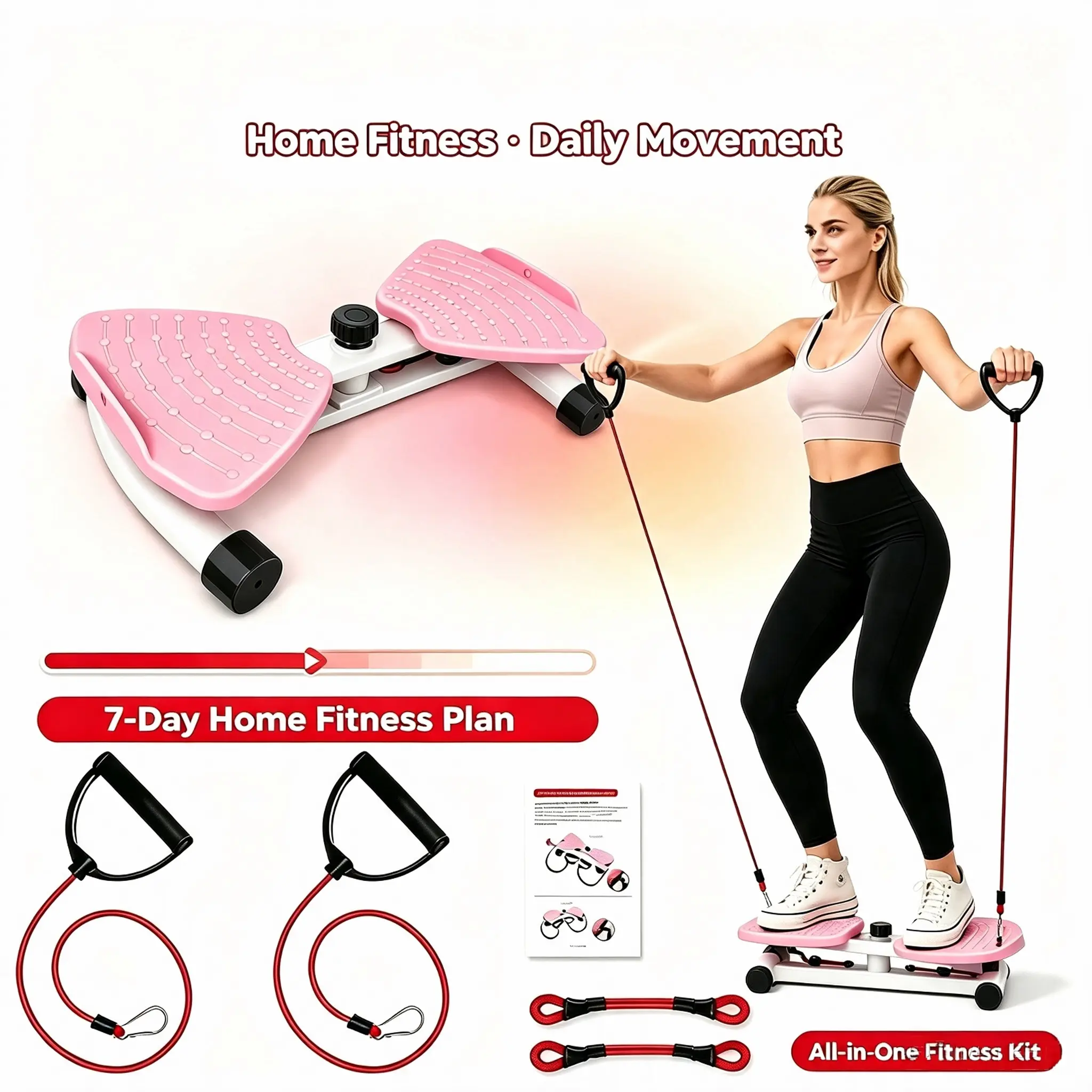 Upgraded Adjustable Waist Twister Board with Resistance Bands, Unisex Home Balance Trainer for Resistance Band Workout, Non-Slip Massage Footplate