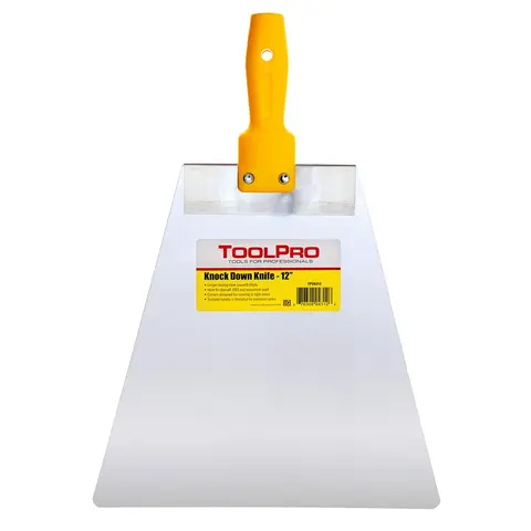 ToolPro 12 in. Professional Grade Knockdown Drywall Putty Knife - 9034 Blade Lasts, Flexible Lexan Blade, Extension Pole-Compatible Handle, Acute Corner Angle, Ceiling Work, Easy to Clean, Durable