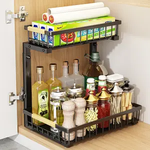 2-Tier Under Sink Organizer Storage, Multi-Purpose Kitchen Cabinet Shelf, Bathroom Organizer Storage (Black)