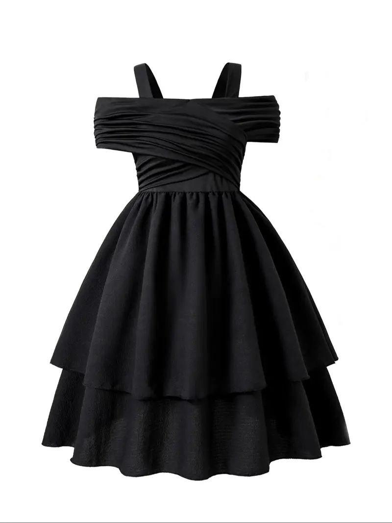 knee length dresses for ladies Chic Layered Hem Dress with Patchwork Trim