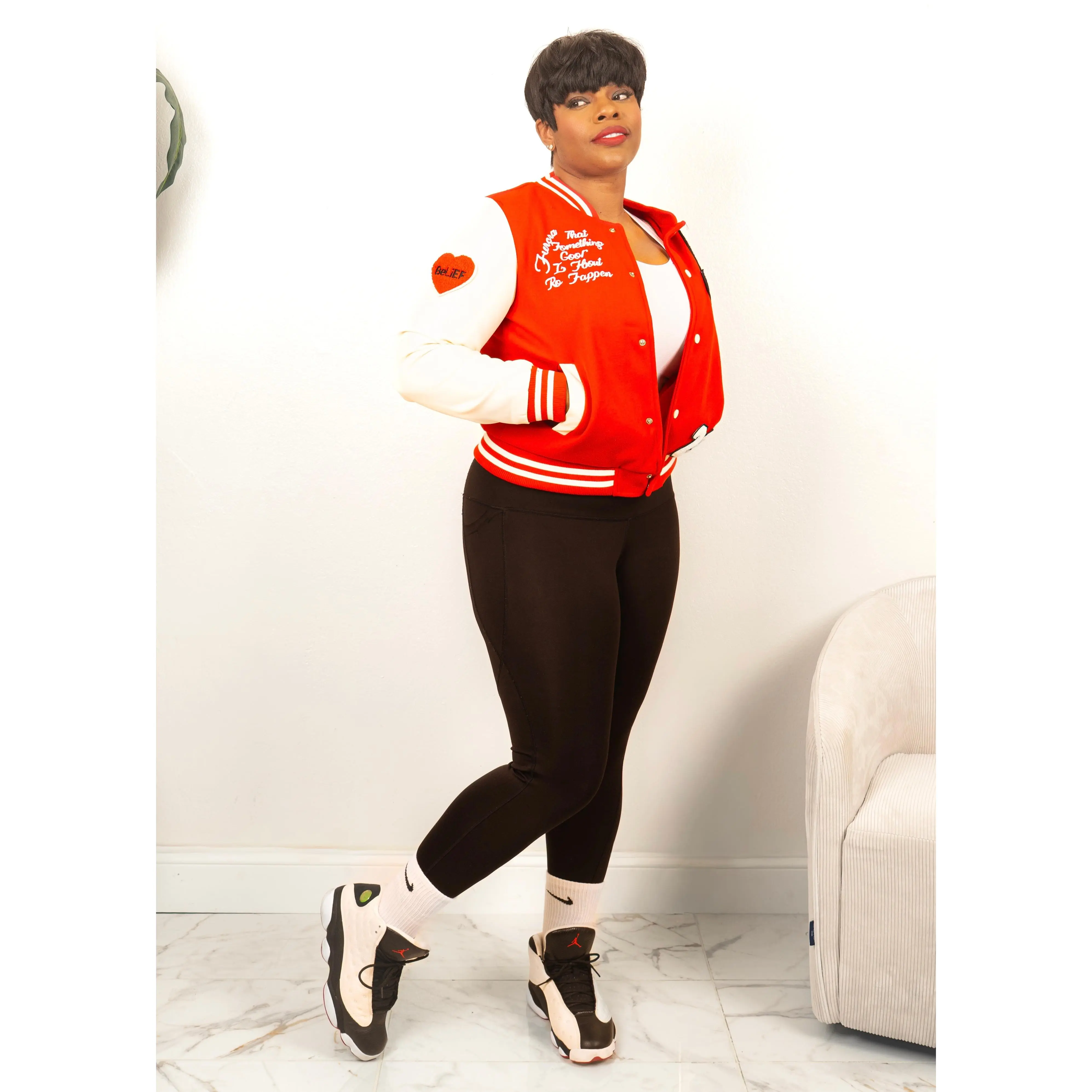 Victory Lap Varsity Jacket Red & White Letterman Bomber
