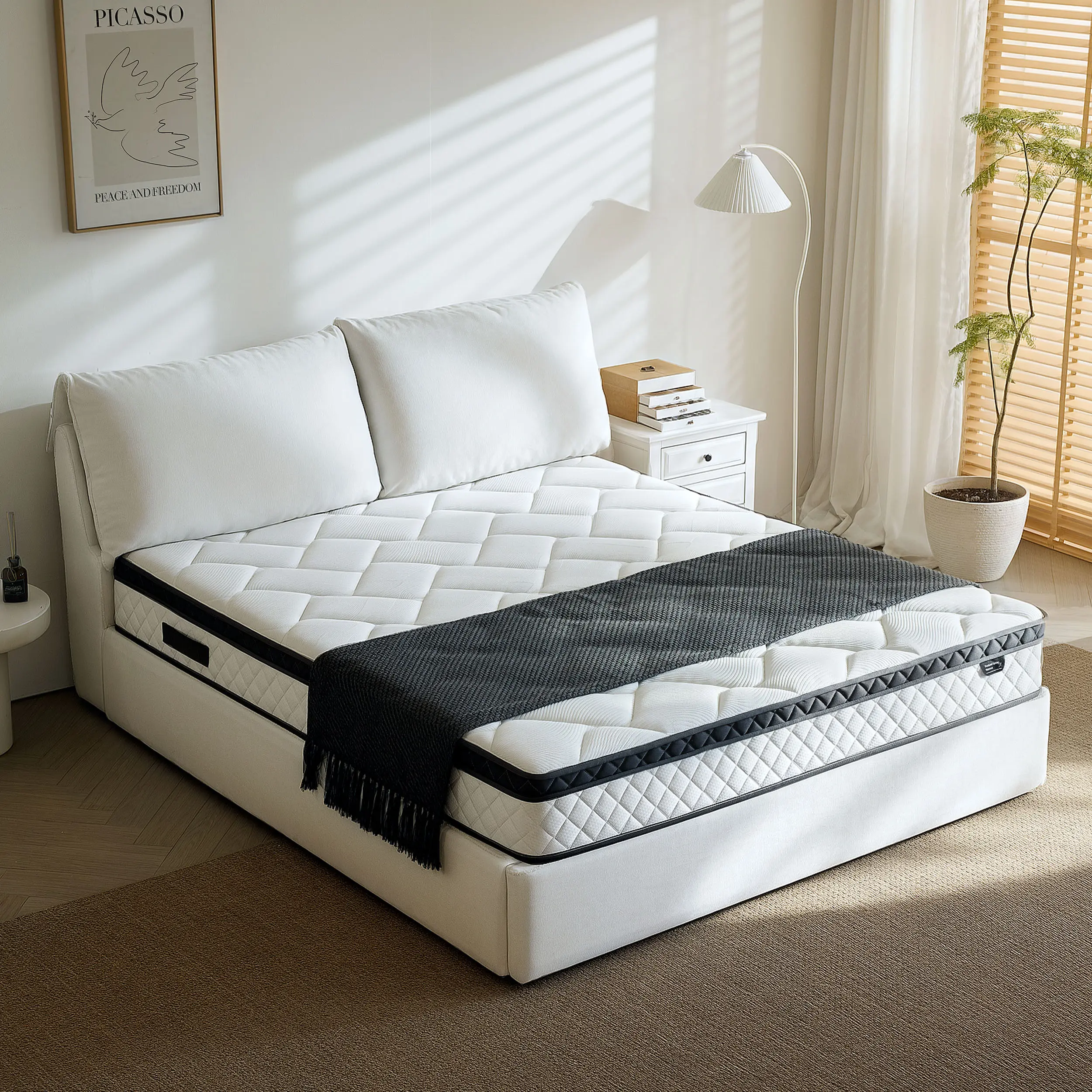 Medium Firm Hybrid Mattress (8/10/12/14 in) - Twin, Full, Queen Size Mattress, King - Memory Foam and Spring Construction - Comfy Indoor Furniture Bed for Sweet Night Sleep, Foam Mattress