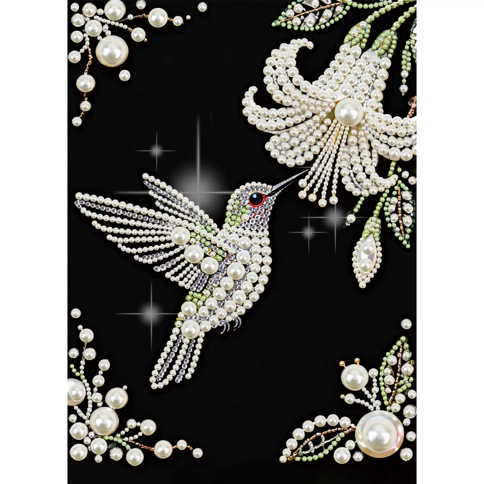 Frameless Hummingbird Design Diamond Painting Kit for Adults, DIY Diamond Art, Includes Colorful Half Pearl Rhinestones, 15.7x11.8 Inch Compact Size DIY Craft Set