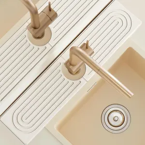 Faucet Mat for Kitchen Sink with Sandpaper, Diatomaceous Earth Faucet Splash Guard, Fast Drying Sink Protector Stone, Water Absorbing Stone Mat for Bathroom Sink Counter,  for Mother's Day, White