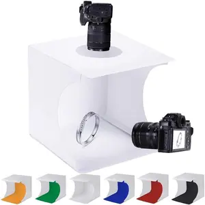 Mini Photo Studio Tent  Light Box Kit,  Portable Foldable Small Home Photography Studio Light Box Booth  Tent with LED Light Strips - with 6 Color Background (20x20x20cm)