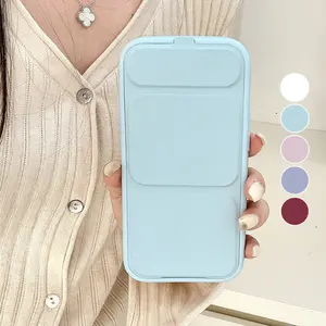 Creative Leather Folding Bracket Magnetic Phone Case for iPhone 15 14 Pro Max Sliding Holder Stand Soft Silicone Cover