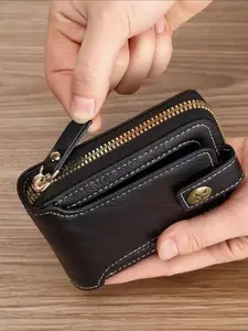 Men's Vintage Casual Zipper Short PU Leather Wallet, Multi Card Slot Credit Card ID Wallet, Large Capacity Zipper Coin Purse, Fashionable Wallet for Men, Zipper Wallet Design