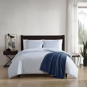 Eddie Bauer 2pc Twin Ticking Stripe Duvet Set Navy Blue