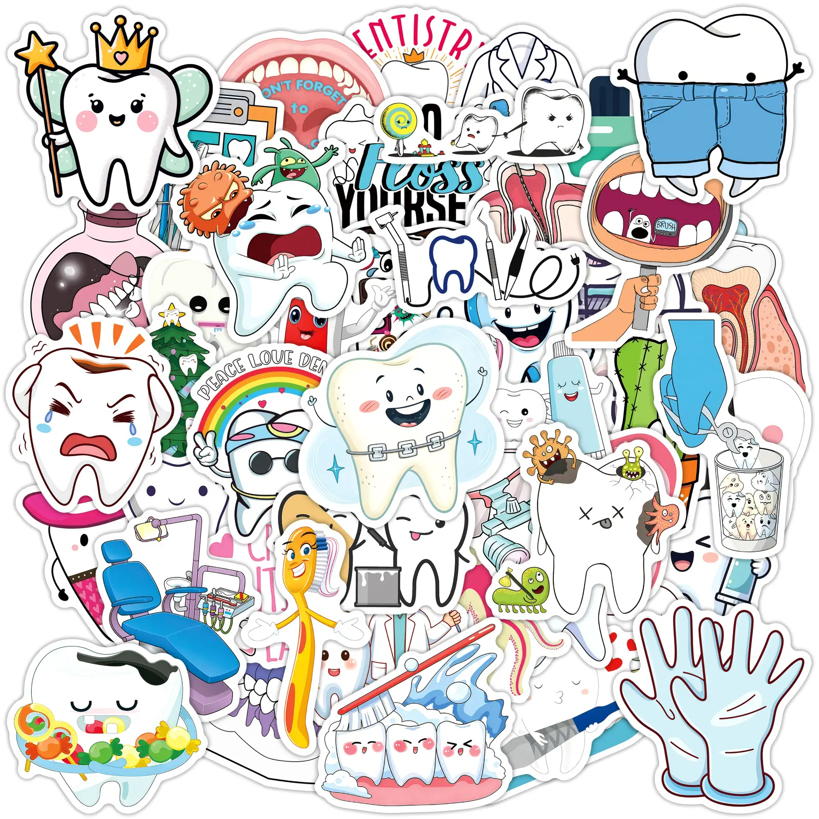 50pcs Dental Cowboy Cartoon Doodle Stickers, Office Supplies and Notebook Accessories, for Decorating Journals, Scrapbooks, Computers, Water Bottles, Cars, Etc.