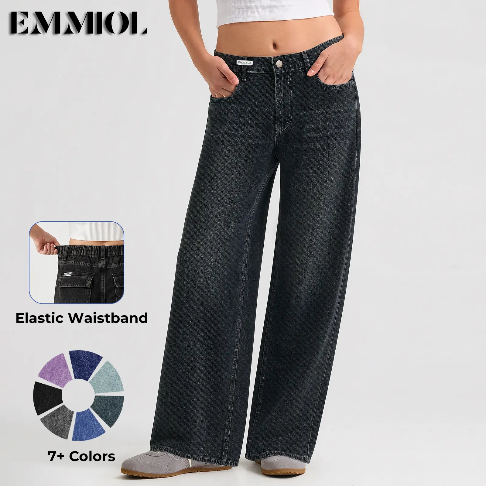 EMMIOL【Back to School】Wide Leg Baggy Jeans for Women – Y2K  Low Rise Denim jeans, Casual Streetwear 4 Pockets, Button Closure & Belt Loose Fit,baggy Fit Jean Summer Vibes