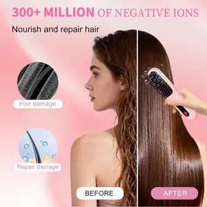 Go Brush Pro 2026, Portable Straightener Brushs for Travel, with LCD Temperature Display, Fast Heating Cordless Mini Hair Brushs (Pink)