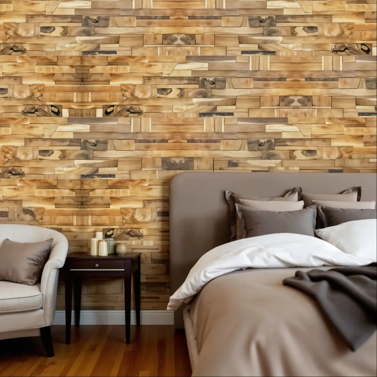 212 MAIN 617479 Brown 3D Embossed Abstract Reclaimed Teak Wood Decorative Wall Panels, Indoor Use