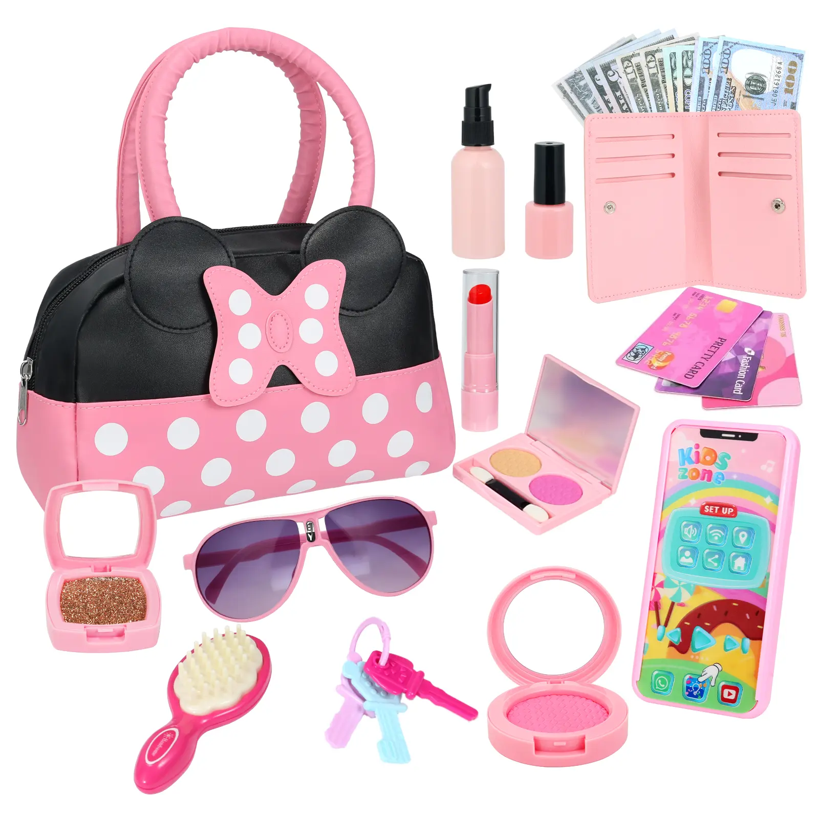 christmas gift, toddler play house make up toys, little girl play house purse, princess play house purse toys with accessories, kids purse toys birthday gifts for girls over 3 4 5 6 years old