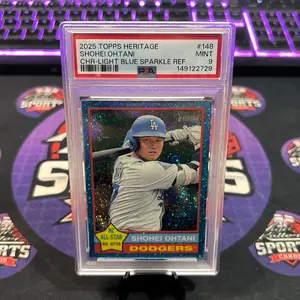 Topps Heritage 2025 Shohei Ohtani Char-Light Blue Sparkle Refractor PSA 9 Mint Card #148