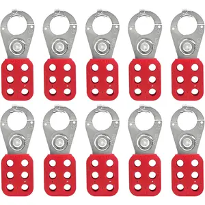 Lock Out Tag Out Hasp,10Pack Tamper-Proof Stainless Steel Padlock Hasp with Extended Jaw,Red 1 inch Jaw Diameter Stainless Steel Lockout Hasp,Nylon Handle,Tamper-Proof and Impact-Resistant