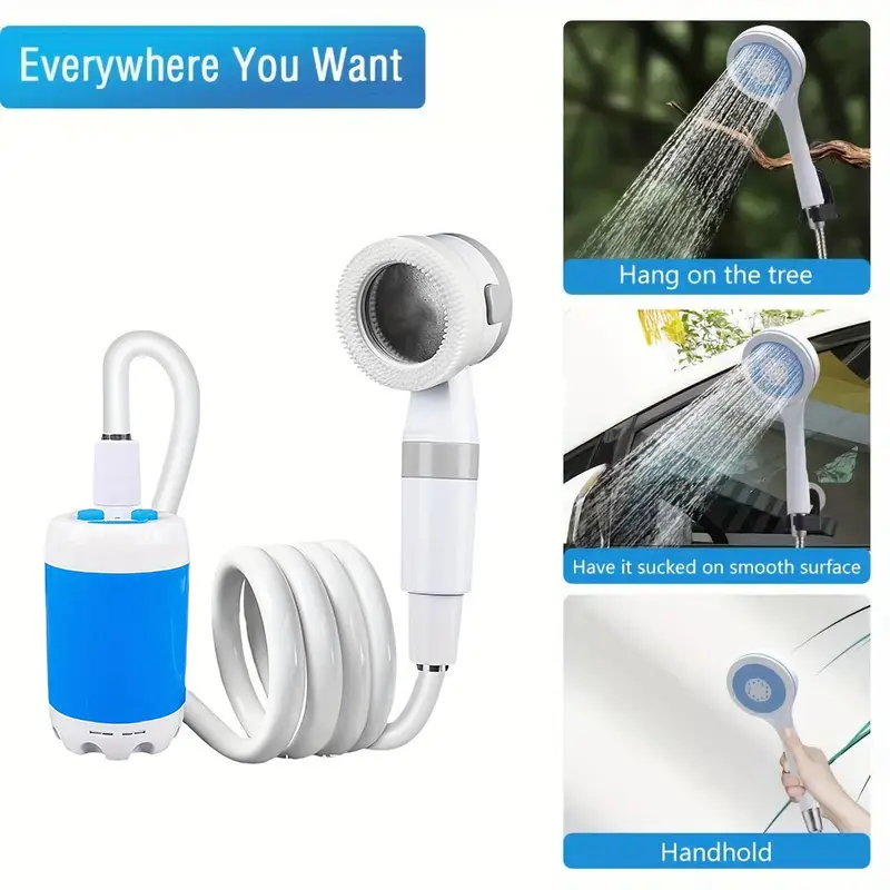 Portable Electric Shower, Wear-Resistant & Waterproof Camping Shower Pump Kit, Compact USB Rechargeable with ABS Body & PVC Hose for Hiking, Car Wash