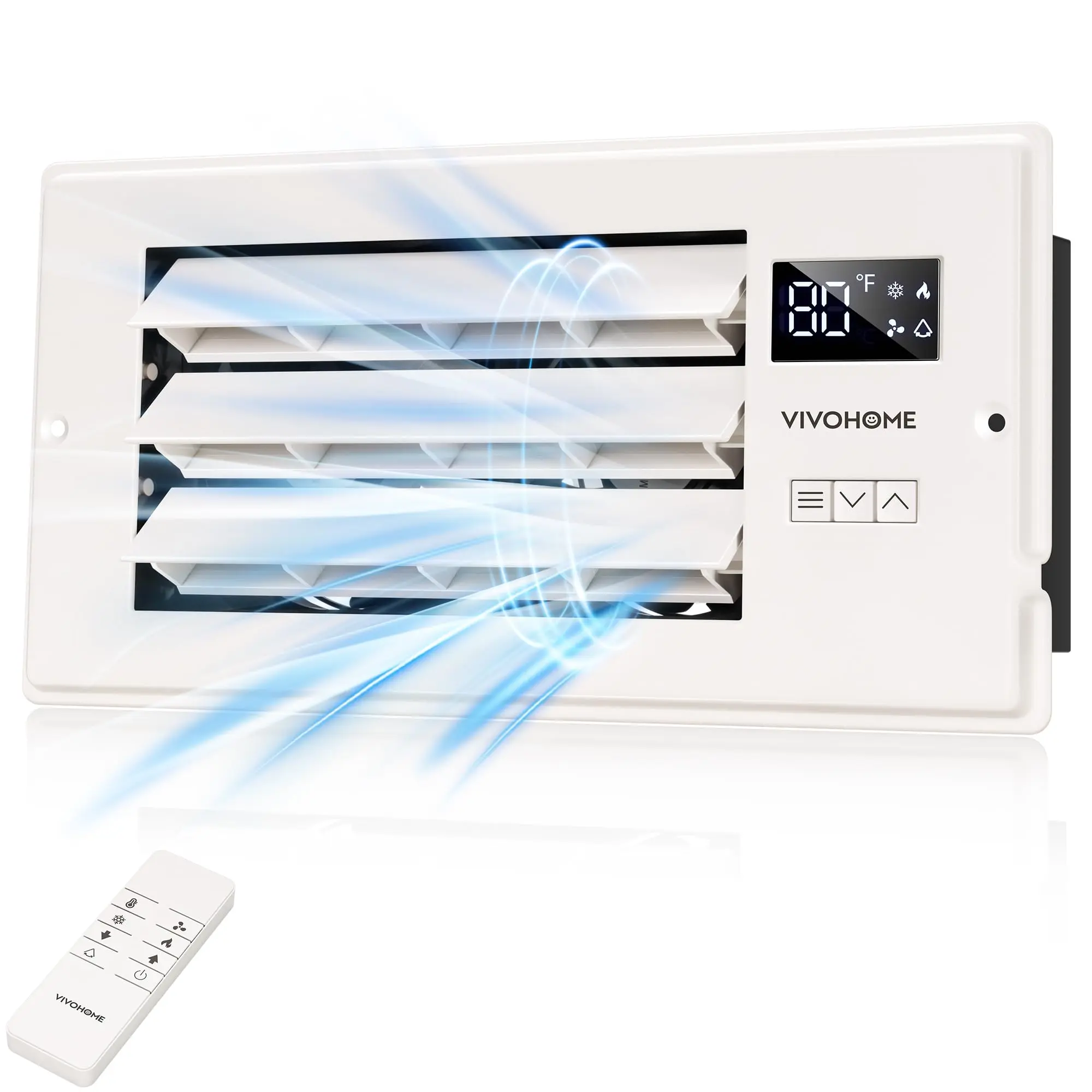 VIVOHOME Register Booster Fan with Adjustable Wind Direction Louver, Smart Intelligent Thermostat & 10-Speed Remote Control - Vent Cover for Room, Floor, Wall, Home Improvement for Weak AC Vent